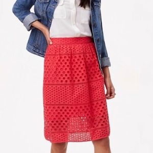 NWT Loft coral pink striped eyelet skirt sz 2